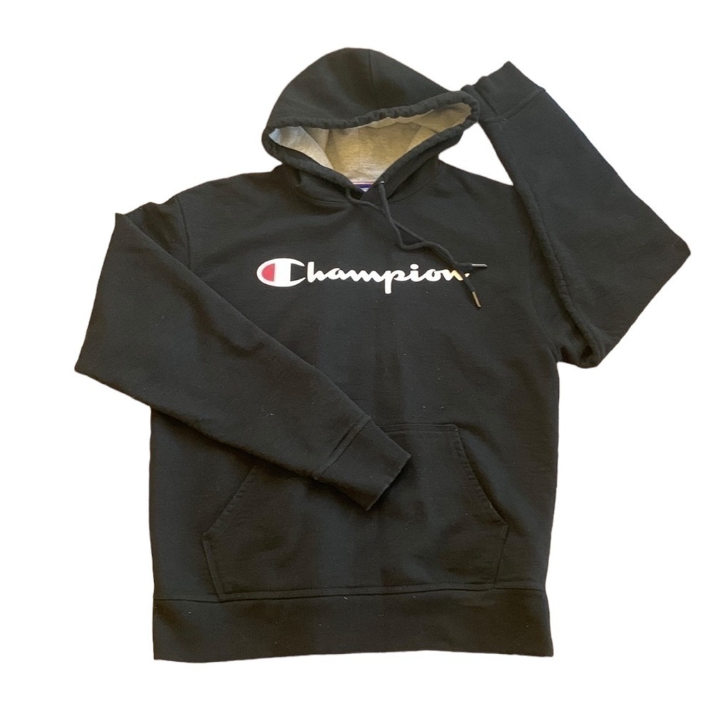 Champion‎ Black Hooded Pullover Sweatshirt Size Medium